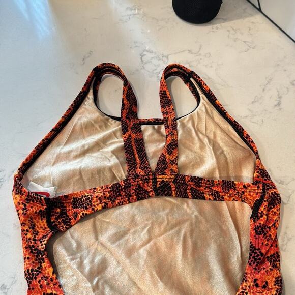 Nike orange black cutout snake print swimsuit swim meet PE class classic style - Picture 7 of 12